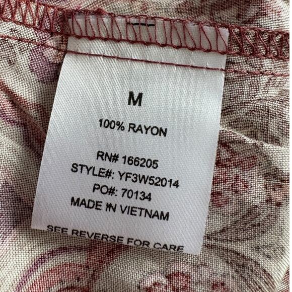 Lucky Brand Boho Floral Paisley Mini Dress M Cottage Western Peasant Smocked Red - Picture 7 of 8